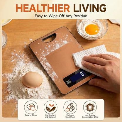 Food Scale, Digital Kitchen Scale with Hanging Loop, 11lb Baking Scale | 1g Accuracy, g/oz,etc.5 Unit Conversion, Tare Function, Fingerprint-Resistant Steel, Suitable for Cooking, Baking ,Meal Prep - color: Rose Gold