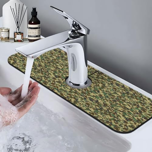 Camouflage Green Brown Camo Faucet Mat For Kitchen Sink, Absorbent Countertop Protector, Quick Dry Sink Splash Guard Pad, Waterproof Draining Mat 15" X 5.5" - color: Style 1