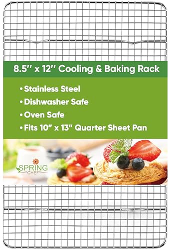 Spring Chef 8.5 x 12 Inch Stainless Steel Cooling Rack for Cooking and Baking - Oven Safe Cookie Cooling Rack - Fits Small Quarter Sheet Pan - Dishwasher Safe - size: 8.5"x12", style: 1 Pack