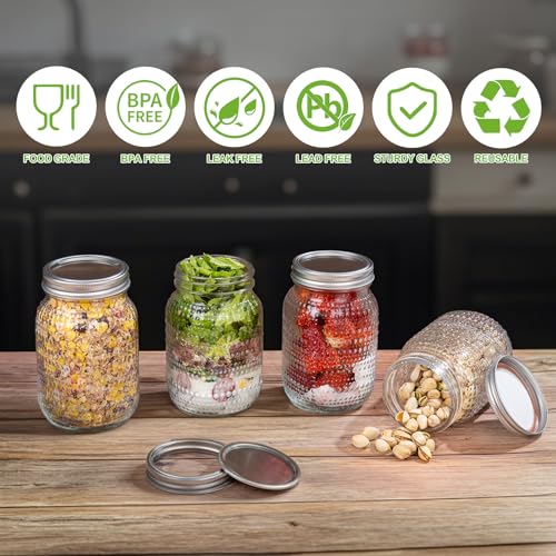 LUODA 32 OZ Wide Mouth Mason Jars, 6 PACK Glass Mason Jars with airtight Lids, Quart mason jars wide mouth for Preserving, Meal Prep, Overnight Oats, Sauces,Honey, Jam, Yogurt or Jar Decor