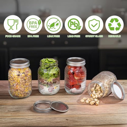 LUODA 32 OZ Wide Mouth Mason Jars, 6 PACK Glass Mason Jars with airtight Lids, Quart mason jars wide mouth for Preserving, Meal Prep, Overnight Oats, Sauces,Honey, Jam, Yogurt or Jar Decor