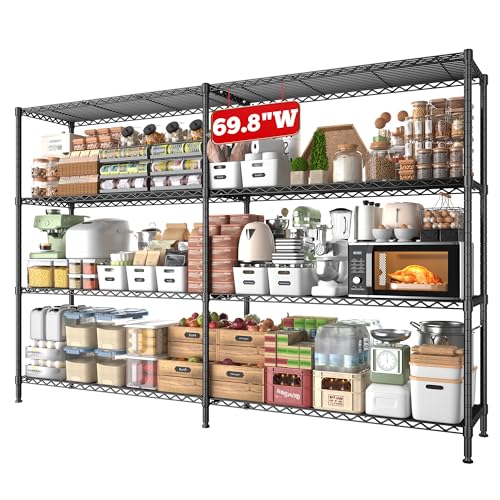 REIBII 69.8" W Storage Shelves 1250LBS Wire Shelving Unit 4 Tier Metal Shelving for Storage Rack Shelves Adjustable Heavy Duty Garage Shelf Pantry Shelves Kitchen Shelving, 69.8"Wx15.8"Dx62.9"H,Black - style: Black-15.8"Dx69.8"Wx62.9"H-4 Tier