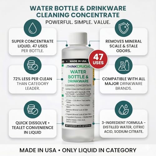 Think Crucial Bottle Blaster - 47-Use Water Bottle Cleaning Concentrate - Made in USA - Compatible with Stanley, YETI, Hydro Flask, CamelBak - 8 oz