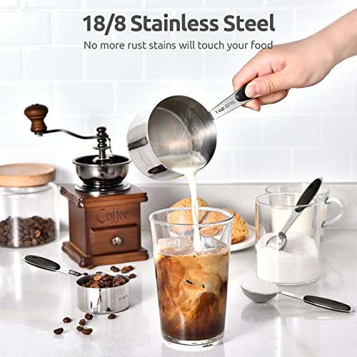 Measuring Cups and Spoons Set: U-Taste 18/8 Stainless Steel 12 Pieces Metal Stacking Kitchen Baking Cooking Food Measure Set 7 Cups 5 Spoons with Strengthened Weld Joints (Black, Upgraded Version) - color: Black