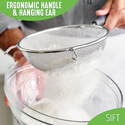 GreenLife Cooking Tools and Utensils, 2 Piece Extra Fine Stainless Steel Mesh Strainer Kitchen Set, Stay Cool Handles, Dishwasher Safe, BPA-Free, Turquoise - color: Turquoise, size: 2 Piece Stainless Steel Mesh Strainer Set