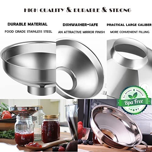 2 Pack Canning Funnel Stainless Steel Wide Mouth Funnel with Handle for Wide and Regular Mason Jars