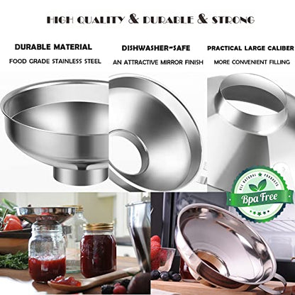 2 Pack Canning Funnel Stainless Steel Wide Mouth Funnel with Handle for Wide and Regular Mason Jars