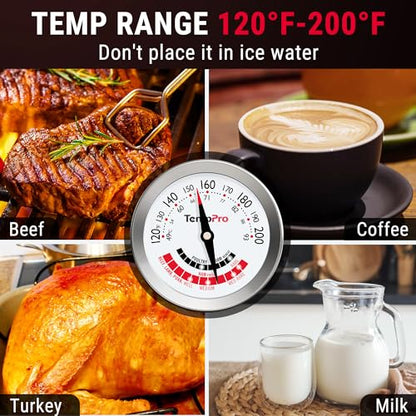 TempPro APT200 Meat Thermometer for Cooking with Extra-Large 2-Inch Dial, Analog Dial Food Cooking Thermometer for Poultry, Ham, Pork, Beef Candy Making Accessory (Previously ThermoPro) - size: Analog
