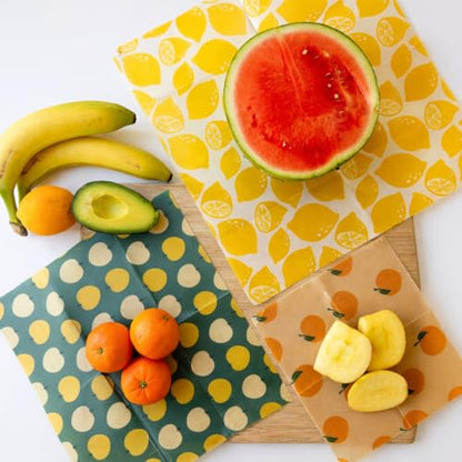 Truebee Reusable Beeswax Food Wraps 7-Pack Summer Orchard – Non Toxic, Plastic Free, Silicone Free, Sustainable, Environmentally Friendly, Organic Cotton Beeswax Wraps (S, M, L) - color: 7 Pack - Summer Orchard