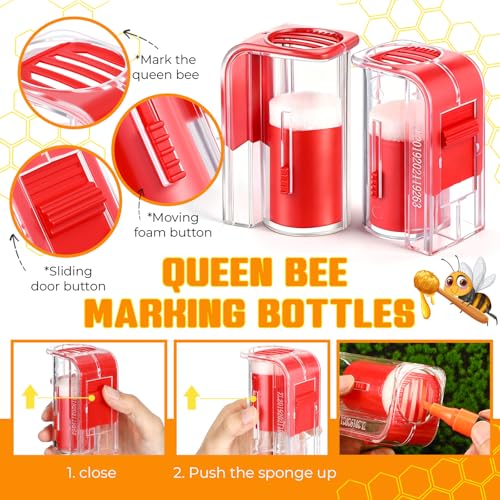 26 Pcs Queen Bee Marking Kit with Queen Bee Marking Bottles Marker Pens Catcher Cage Plastic Clips Beehive Entrance Gate Bees Cell Cups Push Pins for Beekeeping Supplies