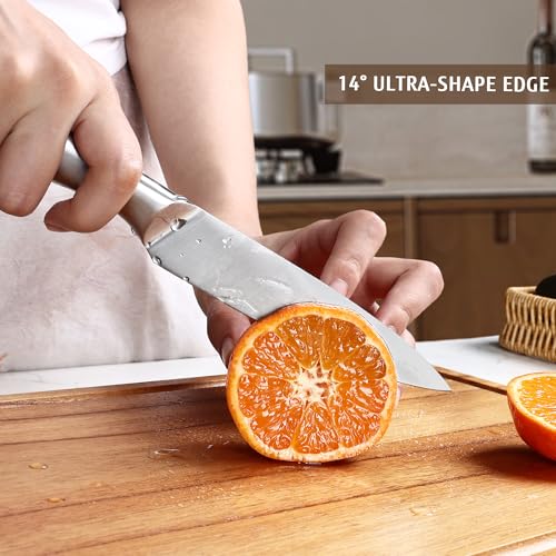 hecef 6-Piece High Carbon Stainless Steel Knife Set with Tablet & Recipe Holder, Hands-Free Adjustable Stand, Ergonomic Hollow Handles, Gift-Ready Block, Silver - style: 6 PCS