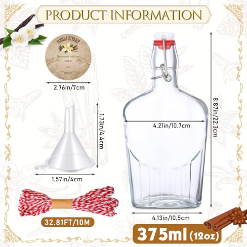 Uiifan 2 Pack 12 oz Vanilla Extract Bottles with Swing Top Flask Whiskey Pocket Clear Glass Flask for Homemade Vanilla Extract Lemon Kombucha Water Apply Christmas Wedding Gift (Clear) - color: Clear, size: 12oz