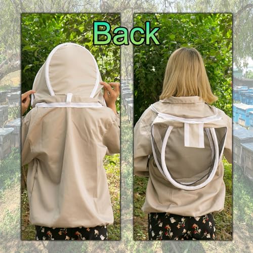 Bee Suit Beekeeper Jacket Long Sleeve Hood Pull Over, White Beekeeping Suit, with Hat Veil, Smock Protective Suit