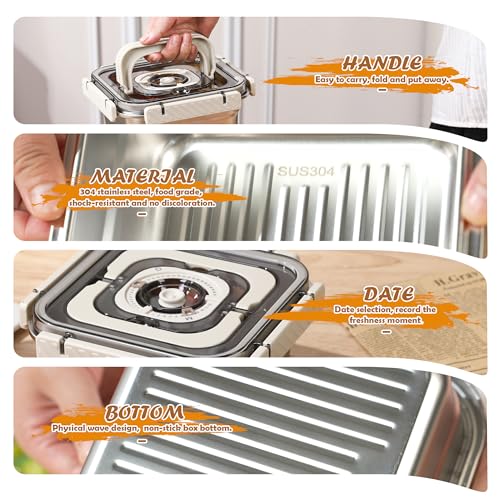 Stainless Steel Vacuum Food Storage Container with Handle- 1250ml/44oz, Large Capacity Leak-Proof Lunch Box with Hand Pump, Freezer & Dishwasher Safe - Portable for Work, Picnics