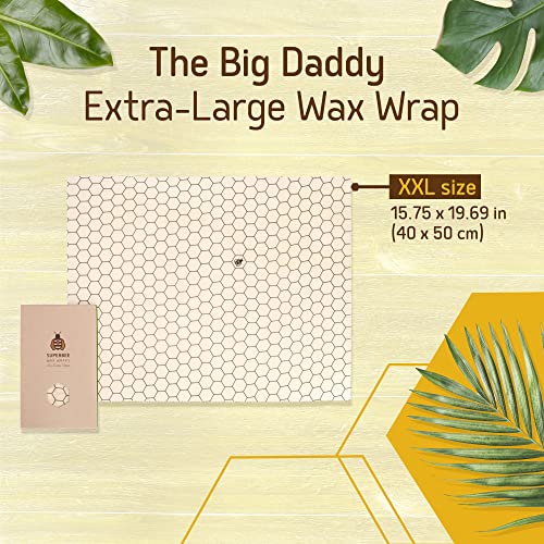 SUPERBEE Beeswax Bread Wrap, Reusable Beeswax Wrap for Food, Reusable Bees Wrap Vegetables, Cheese Paper, Bowl Covers and Sandwich Wrapping Paper, XXL (Hexagonia) - color: Hexagonia