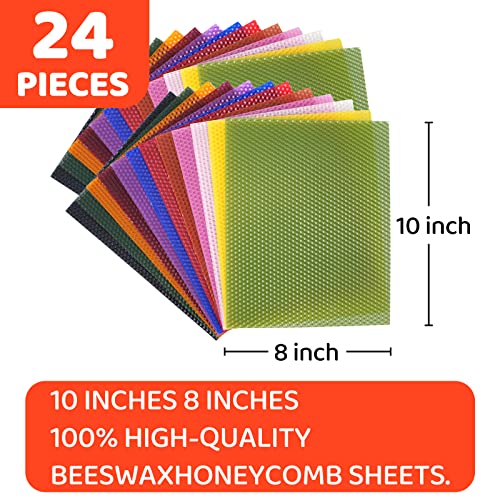 24 Pack 10x8 Inch Beeswax Sheets - Candle Making Kit Supplies for Christmas - DIY Crafts Gift for Kids, Beginners, Experts Alike - Honeycomb Sheet Included - color: 24 Pack 10x8 Inch Beeswax Sheets