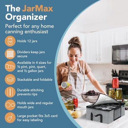 2Pk 16 oz Pint Mason Jar Organizer, Sturdy Pantry Canning Jar Storage Containers, Holds 12 Pint Size Ball Mason Jars, Foldable Canning Organizer, Stackable Home Storage Box w/Lid & Label holder - size: 2 Pack Pint