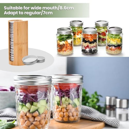 Mason Jar Lid Organizer, Wide & Regular Mouth Lids Holder (2pcs) | Mason Jar Lid Storage Made of Bamboo, Stackable Space-Saving Rack, Suitable for Mason/Canning/Bamboo Lids - style: Double-sided hole