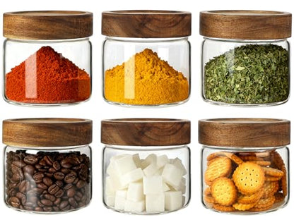 CONNOO 17oz Airtight Glass Spice Jars with Lids (6-Pack) – Thick, Durable Storage for Pantry, Coffee, Sugar & Meal Prep - size: cylindrical/17oz/6pcs