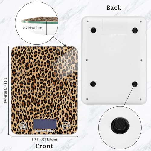 Brown Leopard Print Kitchen Scale Digital Food Scale, Grams and Ounces with LCD Display Small Waterproof Scale for Weight Loss, Coffee Baking Cooking