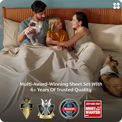 Bedsure PureWoven 100% Rayon Derived from Bamboo, Full Size Sheets, 4 PCS | Cooling Sheets for Hot Sleepers, Breathable & Silky Soft, 16" Deep Pocket, Hotel Luxury Bedding, Beige - color: 03 - Beige, size: Full