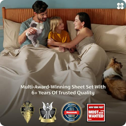 Bedsure PureWoven 100% Rayon Derived from Bamboo, King Size Sheets Set | Cooling Sheets for Hot Sleepers, Breathable & Silky Soft, 16" Deep Pocket, Hotel Luxury Bedding, Beige - color: 03 - Beige, size: King