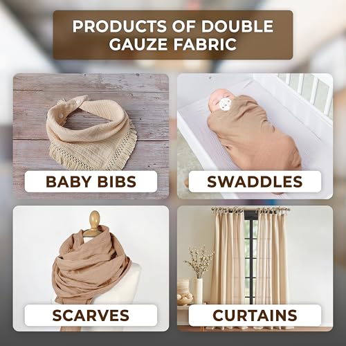 THE ART BOX Double Gauze Cotton Fabric by The Yard - 100% Cotton Muslin Fabric for DIY Craft & Sewing Material Like Dress, Towel, Bedding Sets, Cheesecloth, Boho Table Runner Fabric (White, 1 Yard) - size: 1 yard pre cut