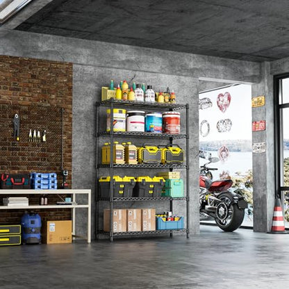 IZEUK 1750 LBS Garage Shelving Wide Storage Shelves Metal Shelves Heavy Duty Adjustable Utility Shelf Rack (Black, 5 Tier, 15.7" D x 45.3" W x 70.9" H) - color: Black, size: 5 Tier, 15.7" D x 45.3" W x 70.9" H