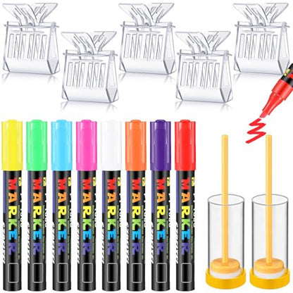 Qualirey 15 Pcs Queen Bee Marking Kit with 8 Pens 2 Bottles and 5 Plastic Cage Clips for Queen Bee Marking Beekeepers, Beekeeping Supplies (Yellow)