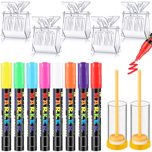 Qualirey 15 Pcs Queen Bee Marking Kit with 8 Pens 2 Bottles and 5 Plastic Cage Clips for Queen Bee Marking Beekeepers, Beekeeping Supplies (Yellow)