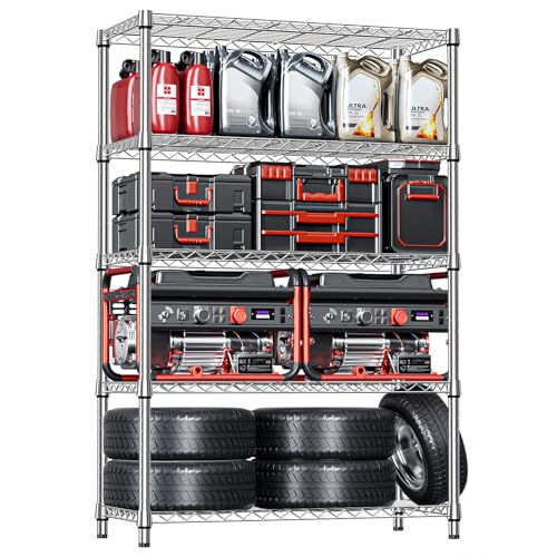 IZEUK 5-Tier Heavy Duty Metal Storage Shelving Unit (Chrome, 17.7" D x 47.2" W x 72.3" H, 1750 lbs Capacity), Adjustable Steel Wire Rack Shelf Organizer for Garage, Kitchen, Pantry, Basement, Laundry - color: Chrome, size: 5 Tier, 17.7" D x 47.2" W x 72.3