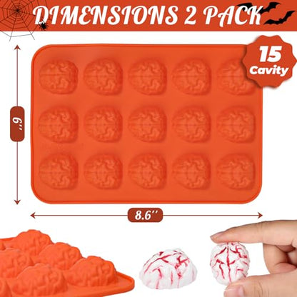 Webake Brain Chocolate Mold, Bite Size Halloween Brain Silicone Molds 15-Cavity for Halloween Chocolate, Candy, Jello, Cupcake, Treats, Pack of 2 - style: Brain