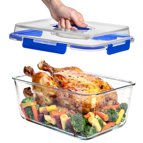Razab 6500ml / 220 Oz / 28 Cups Extra Large Glass Food Storage Containers with Lids - Leakproof Glass Meal Prep Containers with Locking Lids for Roasting & Storing Leftover - Microwave & Oven Safe - color: Blue
