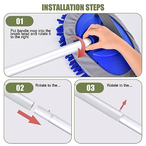 62" Car Wash Brush with Long Handle and Car Wash Brush Microfiber Car Cleaning Brush Kit for Car RV Truck Cleaning 1 Chenille Scratch-Free Replacement Head with Aluminum Alloy Pole (Green) - color: Green