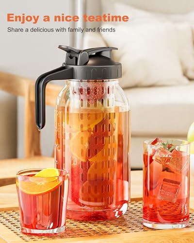 64oz Glass Mason Jar Pitcher (Half Gallon) – Airtight & Leakproof Glass Pitcher with Lid, Wide Mouth 2 Quart with Pour Spout, Ideal for Iced Tea, Sun Tea, Cold Brew, Breastmilk & Infused Drinks - color: Charcoal Black, size: 64 Ounces