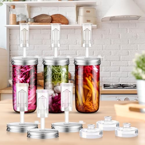 Honeydak 6 Pack Fermentation Kit, 24 oz Fermentation Jars with Fermenting Weights and Airlocks, Stainless Steel Lids, Pickle Jar for Sauerkraut, Vegetables and Other Fermented Foods - size: 24 oz