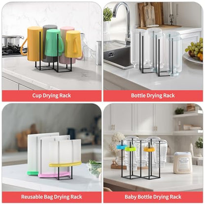Collapsible Bottle Drying Rack, Baby Bottle Drying Rack, Foldable Cup Draining Holder, Retractable Reusable Silicone Bag Dryer with Non-Slip Bottom - Stainless Steel (Black) - color: Black