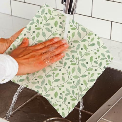 Beeswax Food Wraps, Pink Flowers and Green Leaves Wraps, 9 Pack Plastic-Free Food Storage, Sandwich, Bread, Fruit Covers, Organic, Sustainable, Zero Waste, Biodegradable, 1XL, 3M, 5S - color: Green Botanical2