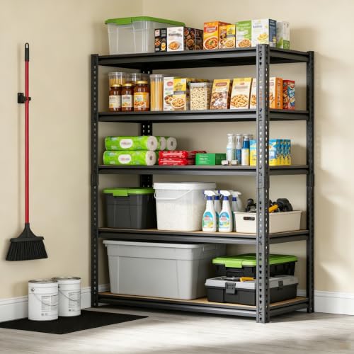 Storage Shelves Unit,40" W 5-Tier Garage Shelving Heavy Duty Metal Adjustable Garage Shelves,Stable Shelves Organizer for Pantry, Kitchen and Basement,40" W x 20" D x 72" H,Black - size: 20"D x 40"W x 72"H