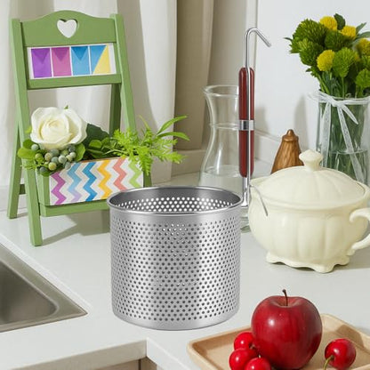Mesh Pasta Basket Food Strainer Insert For Pot, Colander with Round Wooden Handle Stainless Steel Mesh Spider Strainer for Pasta Noodles Dumpling Vegetable - size: 7inches（diameter）