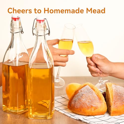 Mead Making Kit for Beginners - Complete Home Brewing Starter Set with Reusable Supplies, 1 Gallon Glass Honey Wine Fermentation Jar with 4 Pcs Bottles Yeast & Nutrients Hydrometer Operation Guide - size: 1 Gallon Kit with 4 Bottles