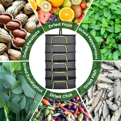 6 Layer 24" Herb Drying Rack Hanging with Garden Pruning Shears, Large Zipper, Hook & Notepad, Foldable Drying Rack for Herbs, Spices & Seasonings, Hanging Herb Dryer Indoor & Outdoor - size: 60*24 INCH
