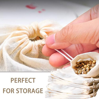 10 Pcs Muslin Drawstring Bags - Natural Unbleached Cotton Cheesecloth Bags for Tea, Coffee, Spices, Broths & More (4 x 3 Inches) - size: 10PCS