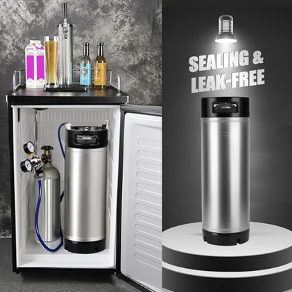 Ferroday Upgraded 5 Gallon Ball Lock Keg, Stainless Steel Corny Keg with Ball Lock Post, Portable Cornelius Beer Keg with Dual Rubber Handle, Gasket Set for Commercial Home Brewing - size: 5 Gallon*1 Pack
