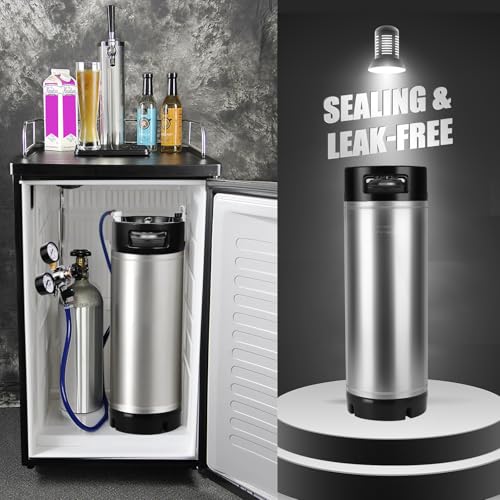 Upgraded 2 Pack New 5 Gallon Ball Lock Keg, Stainless Steel Corny Keg with Ball Lock Post, Cornelius Keg Beer Square Keg with Dual Rubber Handle, Gasket Set for Commercial Home Brewing - size: 5 Gallon*2 Pack