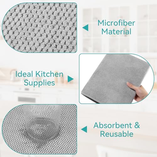 Ninsula Dish Drying Mat, 18 x 24 In Absorbent Microfiber Drying Matt Kitchen Counter, Extra Large Foldable Drying Mat for Countertops, Sinks and Draining Racks (Gray)
