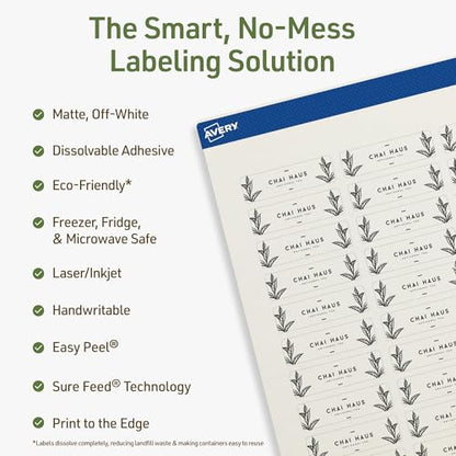Avery Dissolvable Rectangle Labels, Sure Feed Technology, 0.5" x 1.75", Matte White, Print-to-The-Edge, Laser/Inkjet Printable, 1500 Labels Total - style: 1,500 labels
