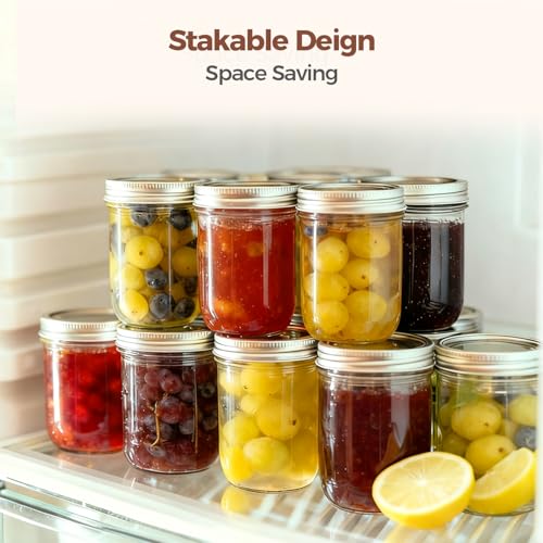 ComSaf 8 oz Mason Jars Bulk Set, 24 Pack Small Regular Mouth Jars with Lids | BPA-Free Materials, Half-Pint Portions, Small Jam, Jelly, Honey Sample, Spice Rack, DIY Candles, For Big Canning Project - size: 8oz*24 regular mouth