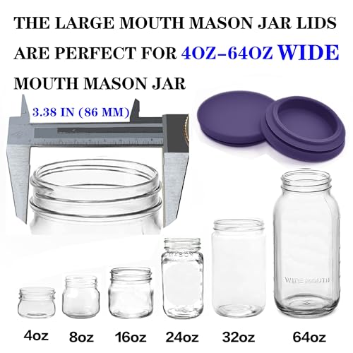 Wide Mouth Mason Jar Lids - Large Mouth Canning Lids Fit for All Wide Mouth Mason Jars,Food Grade Silicone Mason Jar Caps,Dishwasher Safe,Leak Proof Reusable Lids,5 Pack - color: Violet-5 Pack