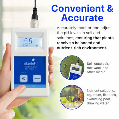 Bluelab METMULTI Multimedia PH Meter – Digital Handheld Hydroponic Nutrient and Soil PH Meter for Measuring PH Levels in Nutrient Solutions and Soil